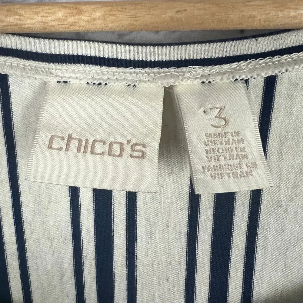 Chico's Women's XL Nautical Coastal Preppy Minimalist Vacation Striped‎ T-Shirt